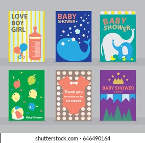 Set of Baby Shower card. Vector illustration design for A4 page. 