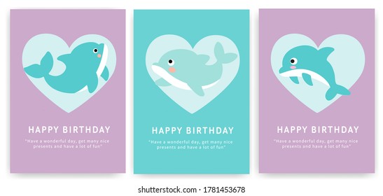 Set of baby shower cards with cute dolphin.