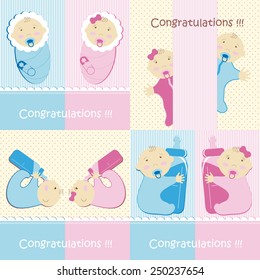 Set of Baby shower cards for Greeting card, banners, invitations or posters, vector illustration