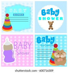 Set of baby shower cards, Vector illustration
