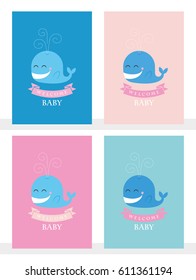 Set of baby shower cards. Vector illustration.