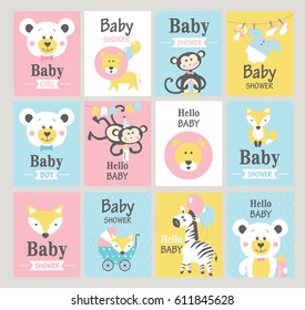 Set of baby shower cards. Vector illustrations