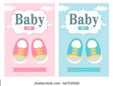 Set baby shower cards. Vector illustrations