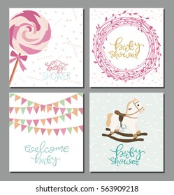 Set of Baby shower cute card. Vector illustration