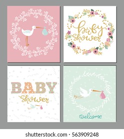 Set of Baby shower cute card. Vector illustration