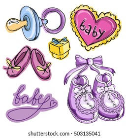 Set of baby shower design vector illustration, hand drawn doodle  baby set.