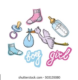 Set of baby shower design vector illustration, hand drawn doodle  baby set.