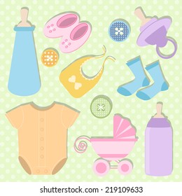 set of baby shower element