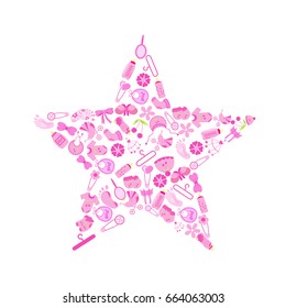 Set of baby shower elements isolated on white background. star