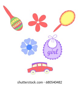 Set of baby shower elements isolated on white background.