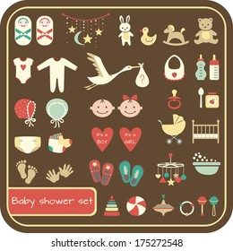 Set of baby shower elements. Vector illustration