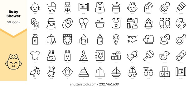 Set of baby shower Icons. Simple line art style icons pack. Vector illustration