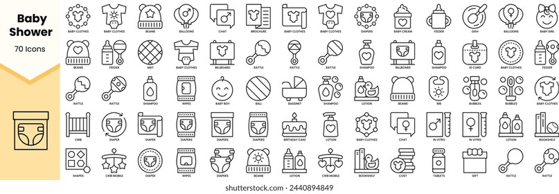 Set of baby shower icons. Simple line art style icons pack. Vector illustration