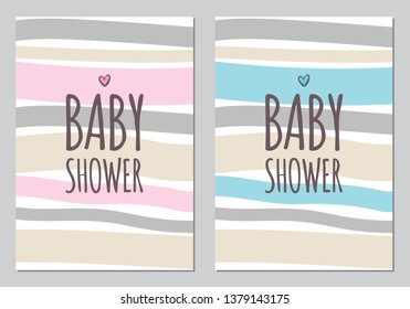 Set of baby shower invitation card babies boy and girl. Baby frame with boy/girl and stickers on light background. It's a boy. It's a girl.