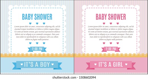 Set of baby shower invitation card babies boy and girl. Baby frame with boy/girl and stickers on light background 