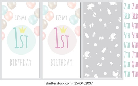 Set of baby shower invitation card babies boy and girl. Baby frame with boy/girl and stickers on light background