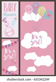 Set of Baby shower invitation card. Vector illustration