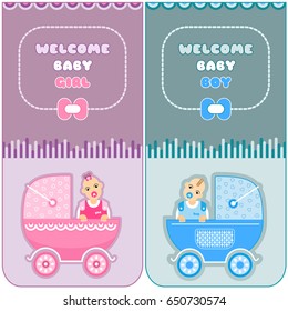 Set of baby shower invitation cards. Vector illustration.