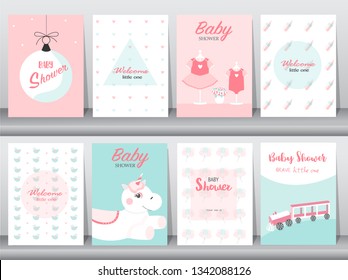 Set of baby shower invitation cards,birthday, poster,template, greeting,cute,Vector illustrations 