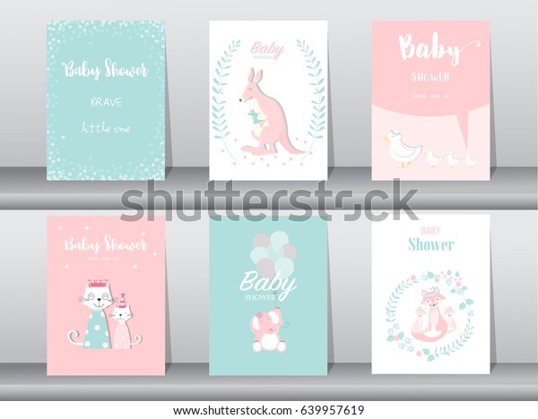 Set Baby Shower Invitation Cardsbirthday Cardspostertemplategreeting Stock Vector Royalty Free 639957619