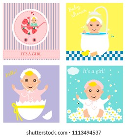 Set of baby shower invitation, greeting cards,poster, template. Vector illustrations