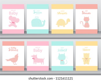 Set of baby shower invitations cards, poster, greeting, template. vector illustrations