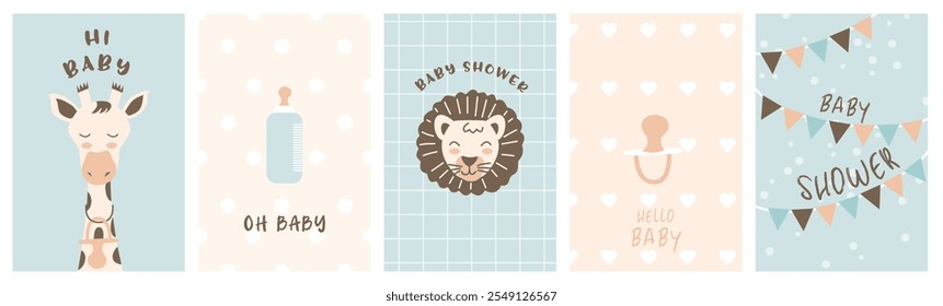 Set of baby shower invitations cards,poster,greeting,template. Vector illustrations