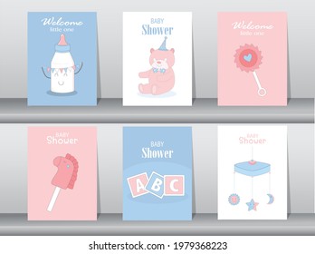 Set of baby shower invitations cards,poster,greeting,template,bears,Vector illustrations