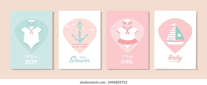 Set of baby shower invitations cards,poster,greeting,template,bear,Vector illustrations.
