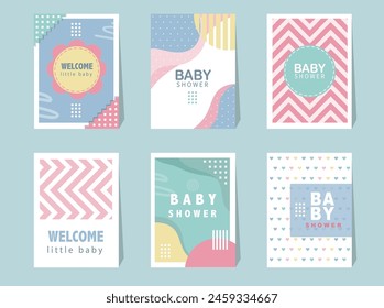 Set of baby shower invitations cards,poster,greeting,template,geometric,Vector illustrations
