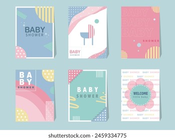 Set of baby shower invitations cards,poster,greeting,template,geometric,Vector illustrations