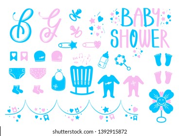 Set of baby shower vector icons to ladies and boys