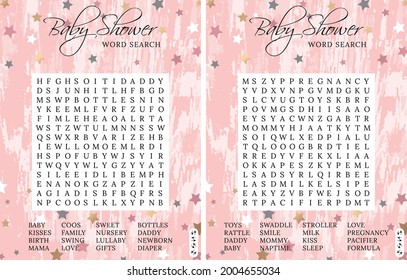 Set Of Baby Shower Word Search Puzzles. Logic Games. Party Card.   Activities Ideas Supplies. 