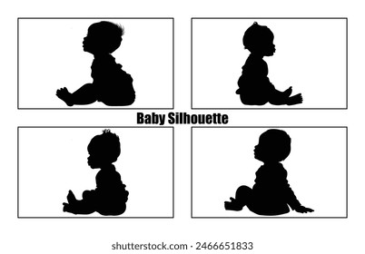 Set of baby silhouette isolated on white background, Silhouette of baby, Nine Month Old Sitting Baby