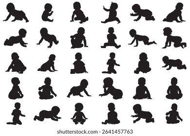 Set of Baby Silhouettes – Vector Infant and Toddler Poses for Childcare, Parenting, and Kids Design Projects.