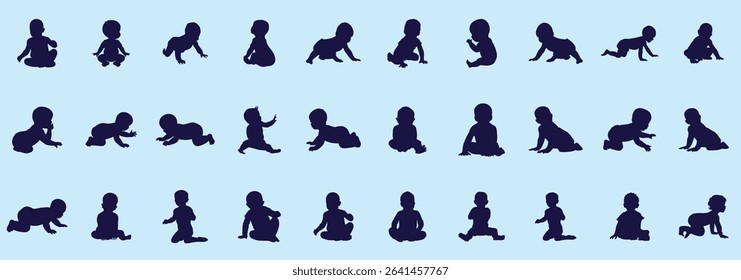 Set of Baby Silhouettes – Vector Infant and Toddler Poses for Childcare, Parenting, and Kids Design Projects.