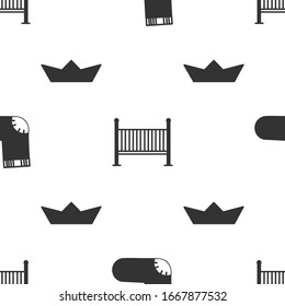 Ponga ropa para calcetines, cuna para bebés y bote de papel doblado en un patrón ininterrumpido. Vector