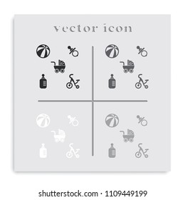 Set of Baby Stuff flat black and white vector icons.