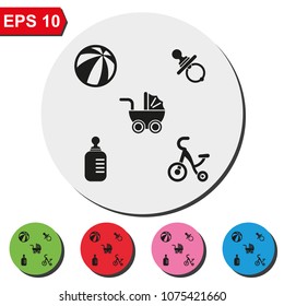 Set of Baby Stuff flat round colorful vector icons.