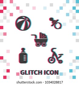 Set of Baby Stuff  glitch effect vector icons.