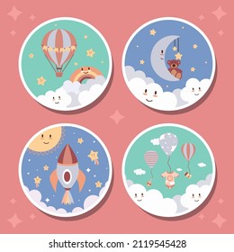 set of baby tags decoration design