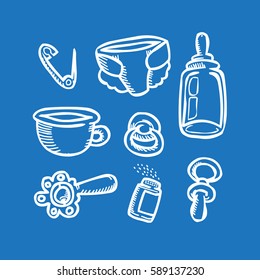 set of baby things in the style of Doodle