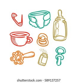 set of baby things in the style of Doodle