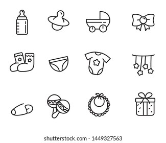Set of baby tools related vector illustration with simple line design suitable for icon or doodle 