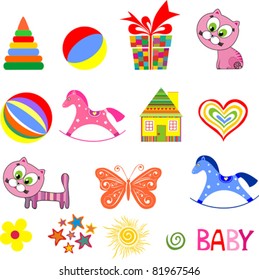 Set of baby toy icons. Isolated on white background. Vector illustration