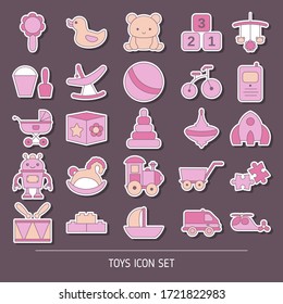 Set of baby toys for girl. Vector illustration.