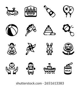 Set of Baby Toys Linear Style Icons 
