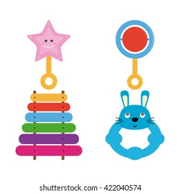 Set of baby toys on a white background