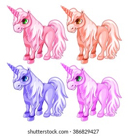 Set baby unicorn in different colors. Vector illustration.