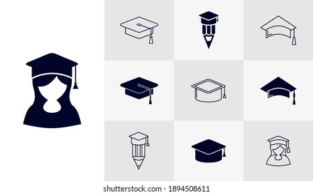 Conjunto de plantillas vectoriales del icono del sombrero del bachiller, Conceptos del icono de la educación, Diseño creativo